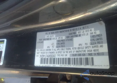 2016 Mazda Mazda3 I Sport from USA, damaged, VIN 3MZBM1U74GM258343